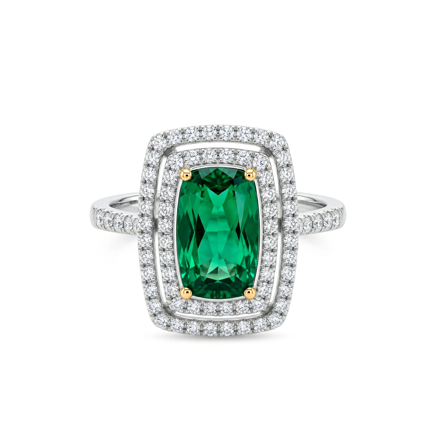 "Luma" Cushion Cut Green Tourmaline Ring in 18k White Gold