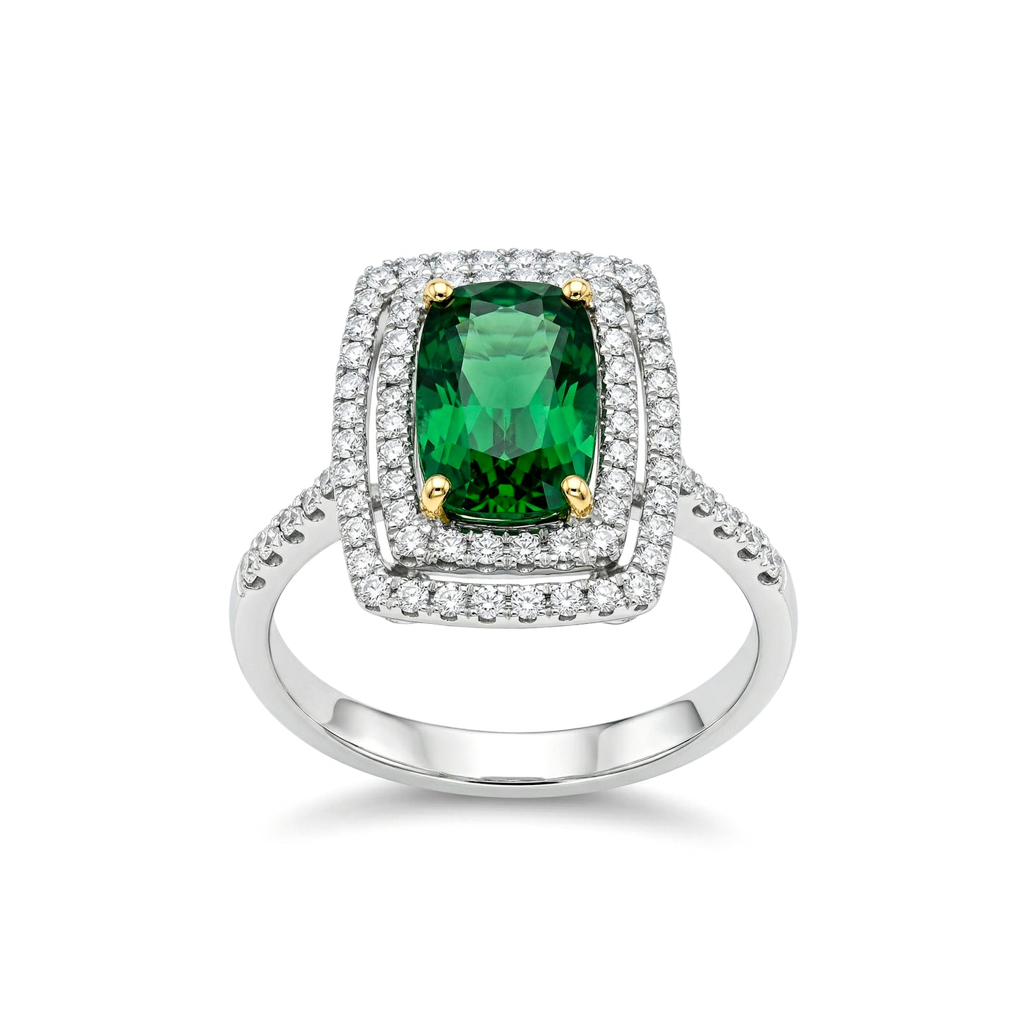 "Luma" Cushion Cut Green Tourmaline Ring in 18k White Gold
