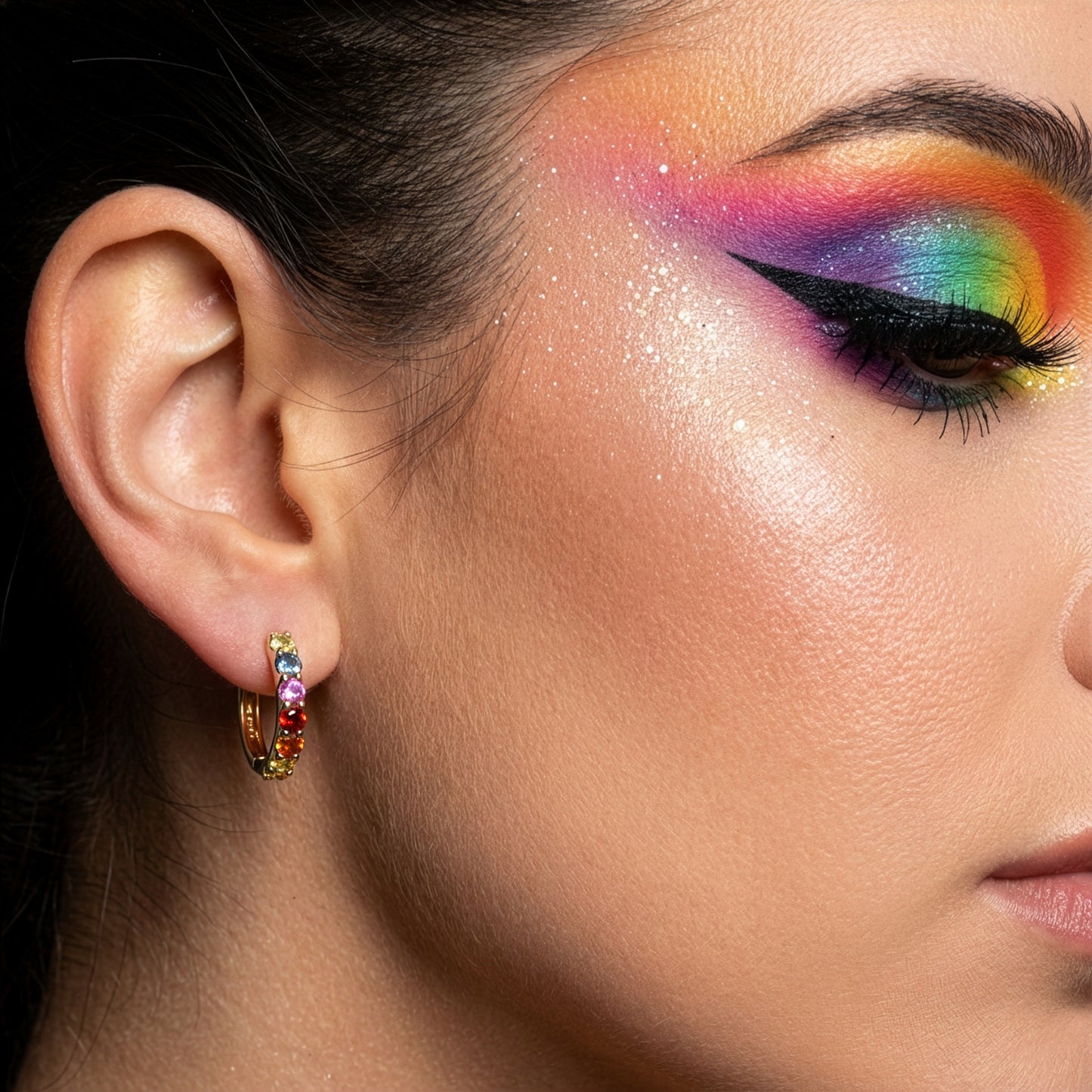 Rainbow Sapphire Huggy Earring