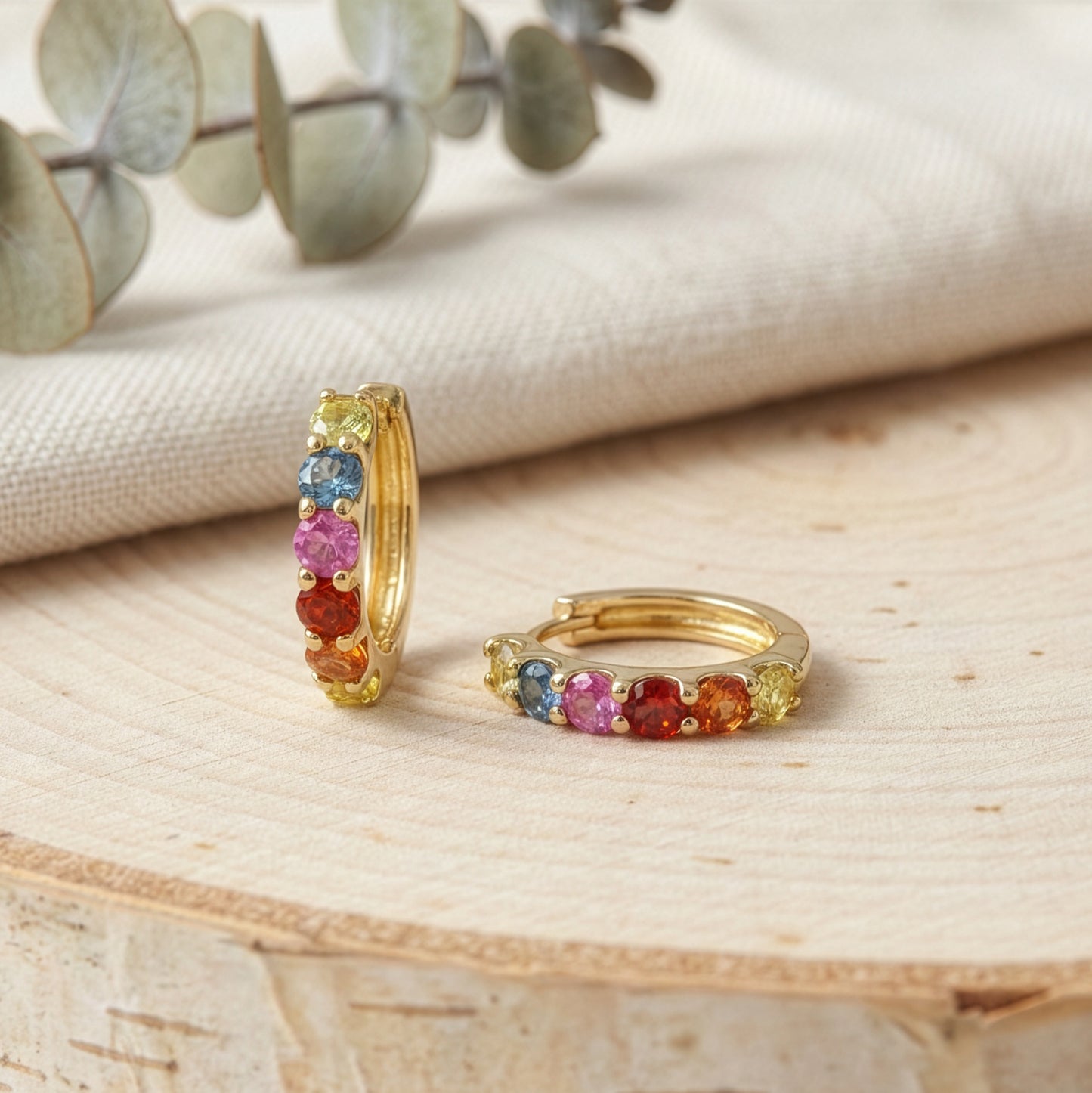 Rainbow Sapphire Huggy Earring