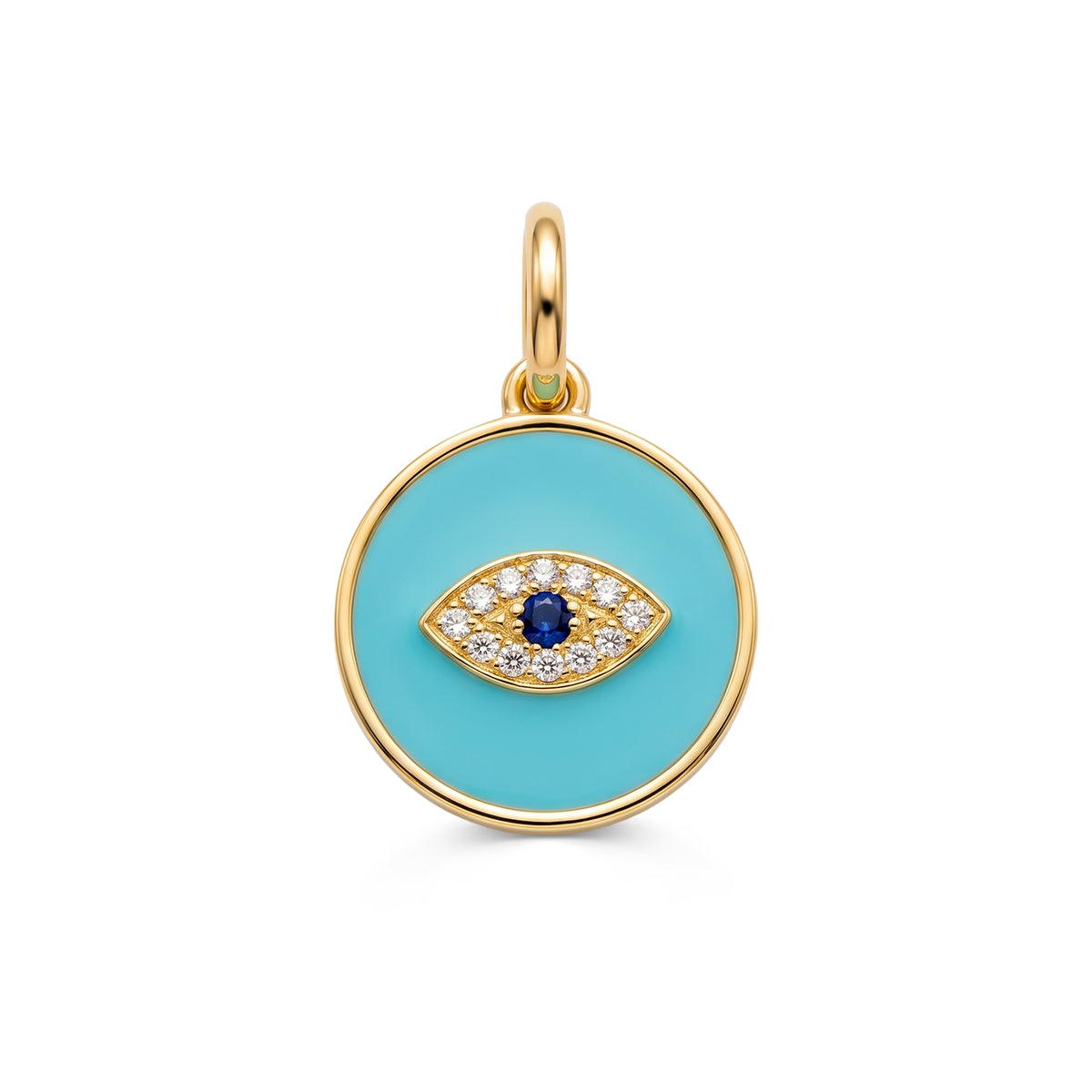 14k Yellow Gold Turquoise Evil Eye Medallion Pendant