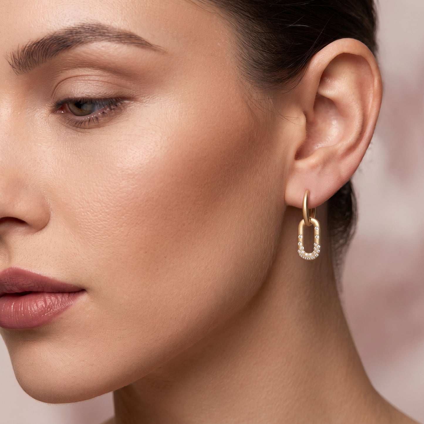 Lucent's Linked Diamond Huggies in Yellow Gold