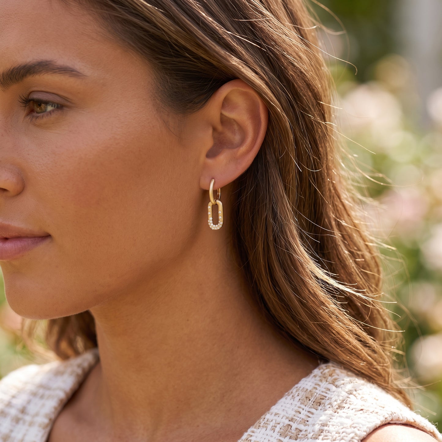 Lucent's Linked Diamond Huggies in Yellow Gold