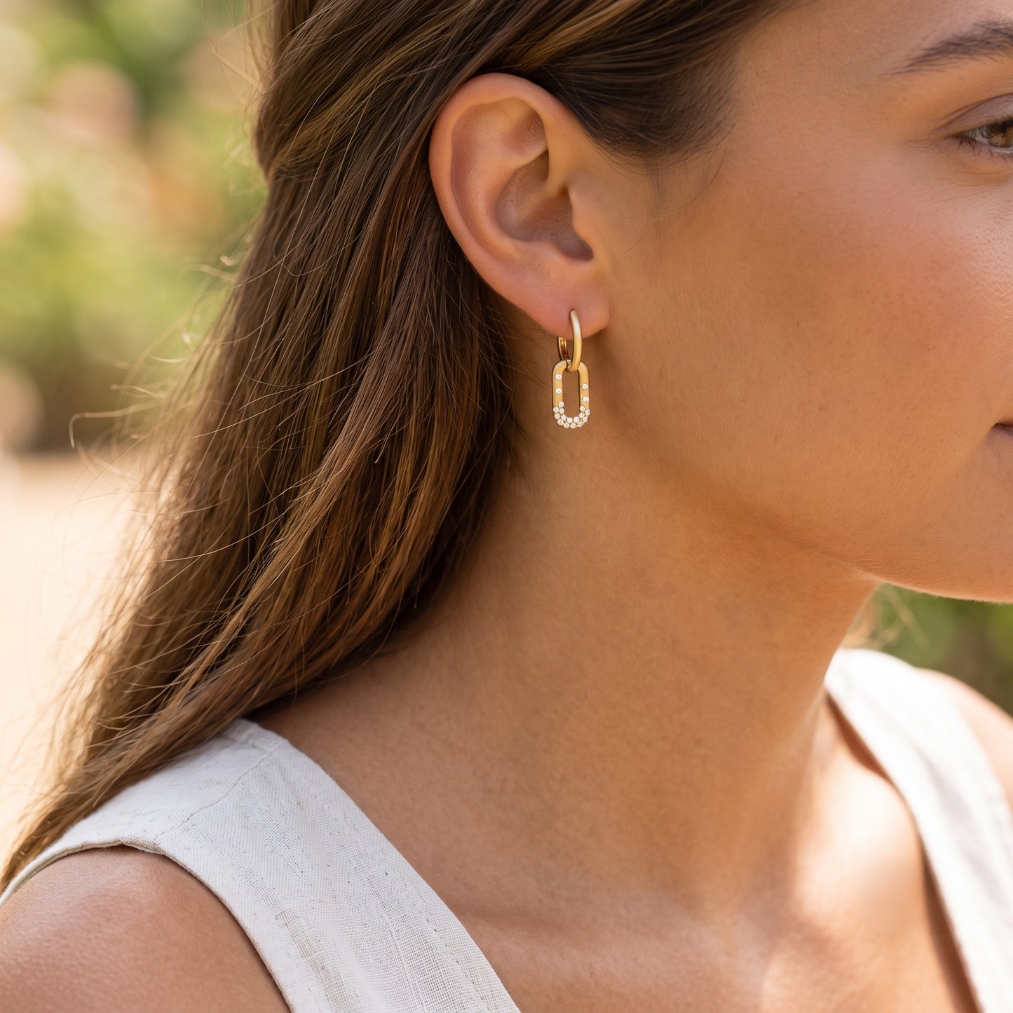 Lucent's Linked Diamond Huggies in Yellow Gold
