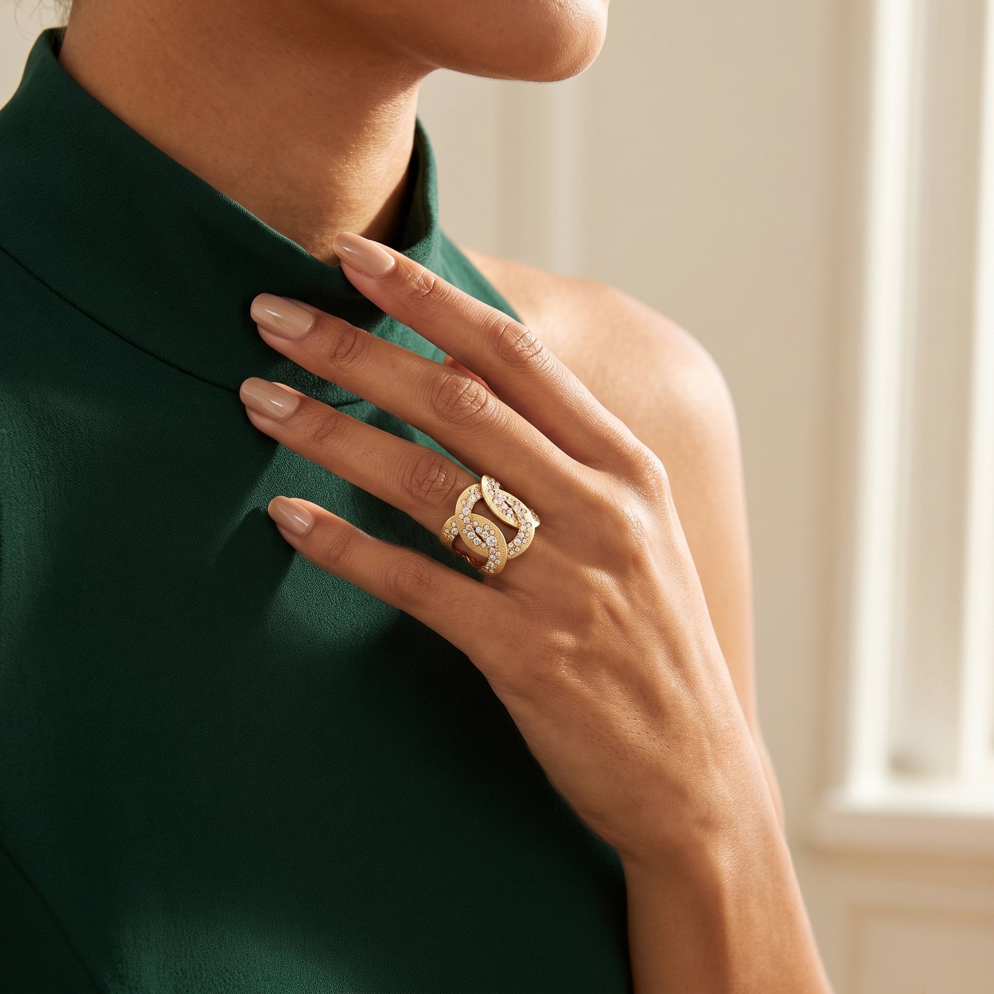 Lucent's Bold Satin Finish Diamond Ring in Yellow Gold