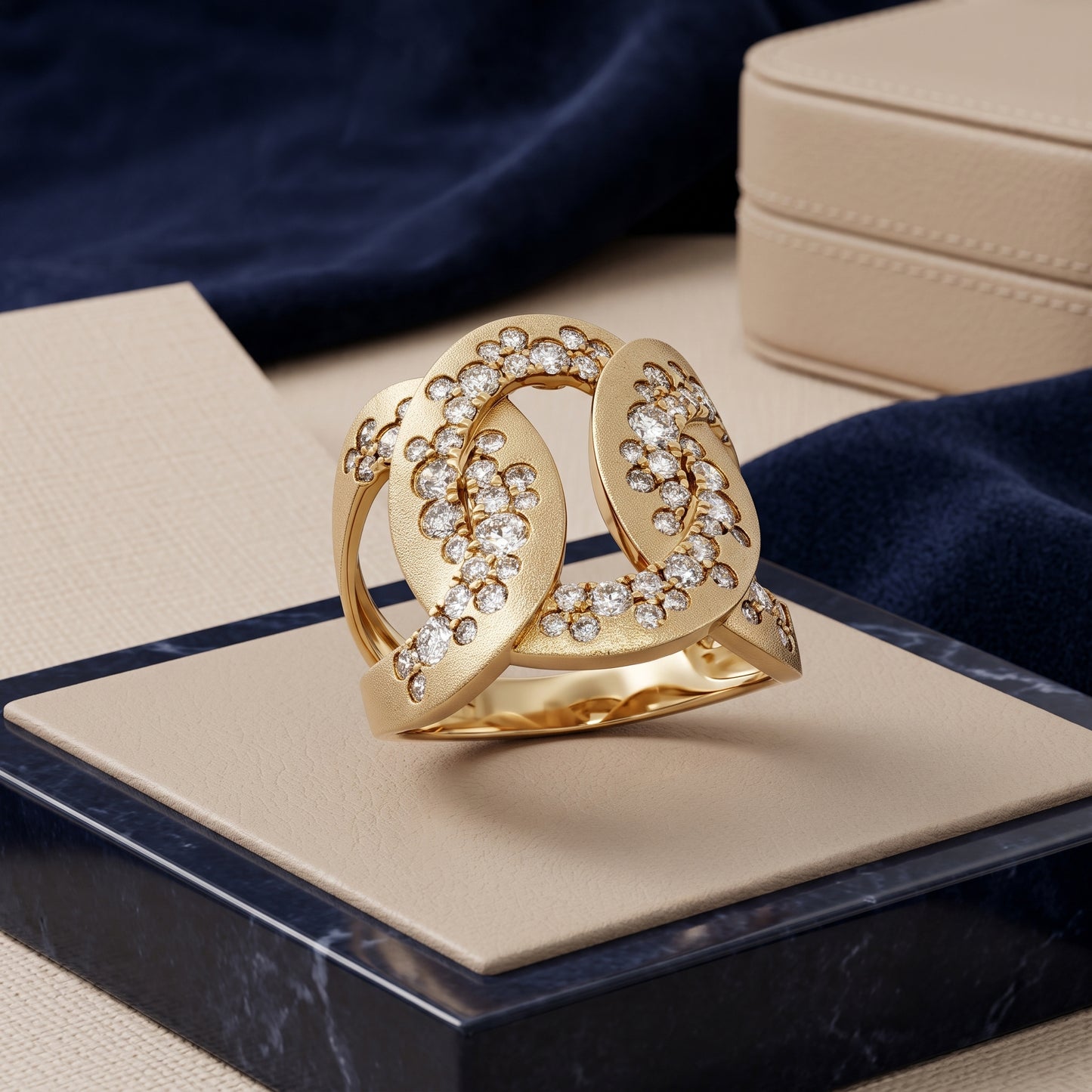 Lucent's Bold Satin Finish Diamond Ring in Yellow Gold