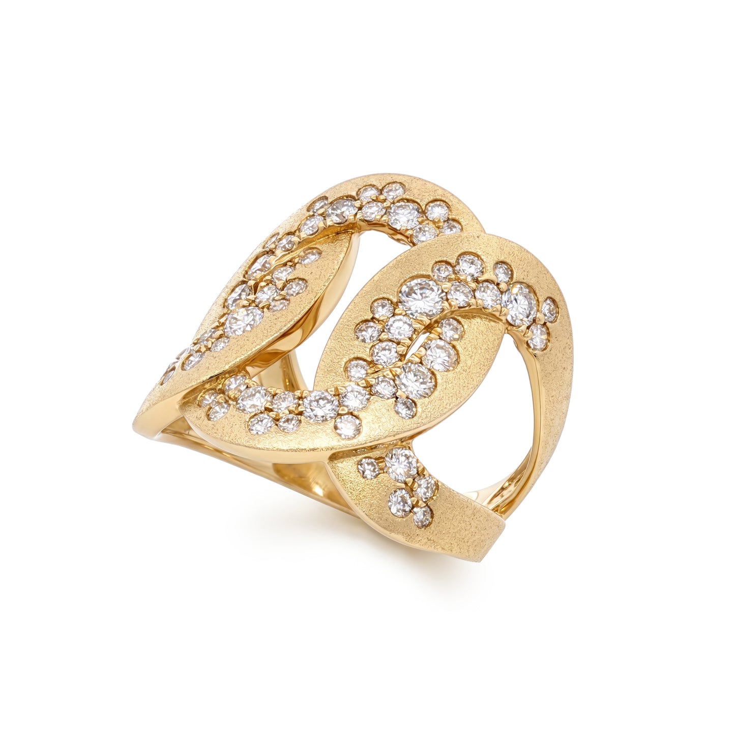 Lucent's Bold Satin Finish Diamond Ring in Yellow Gold