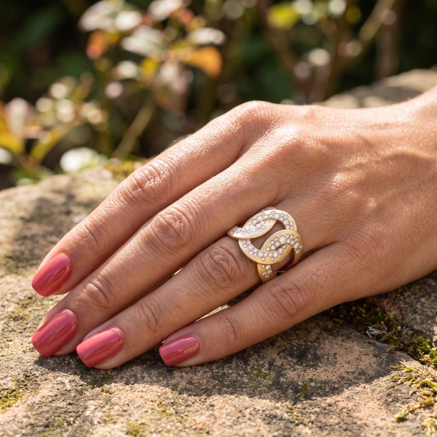 Lucent's Bold Satin Finish Diamond Ring in Yellow Gold