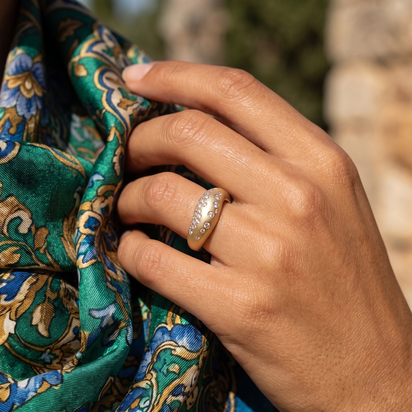 Lucent's Wave in Yellow Gold Satin Finish with Diamonds