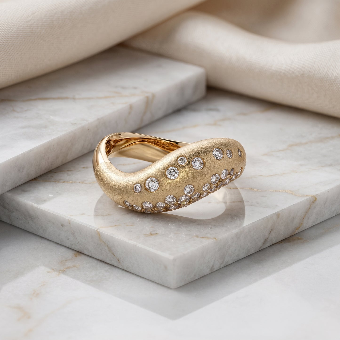 Lucent's Wave in Yellow Gold Satin Finish with Diamonds