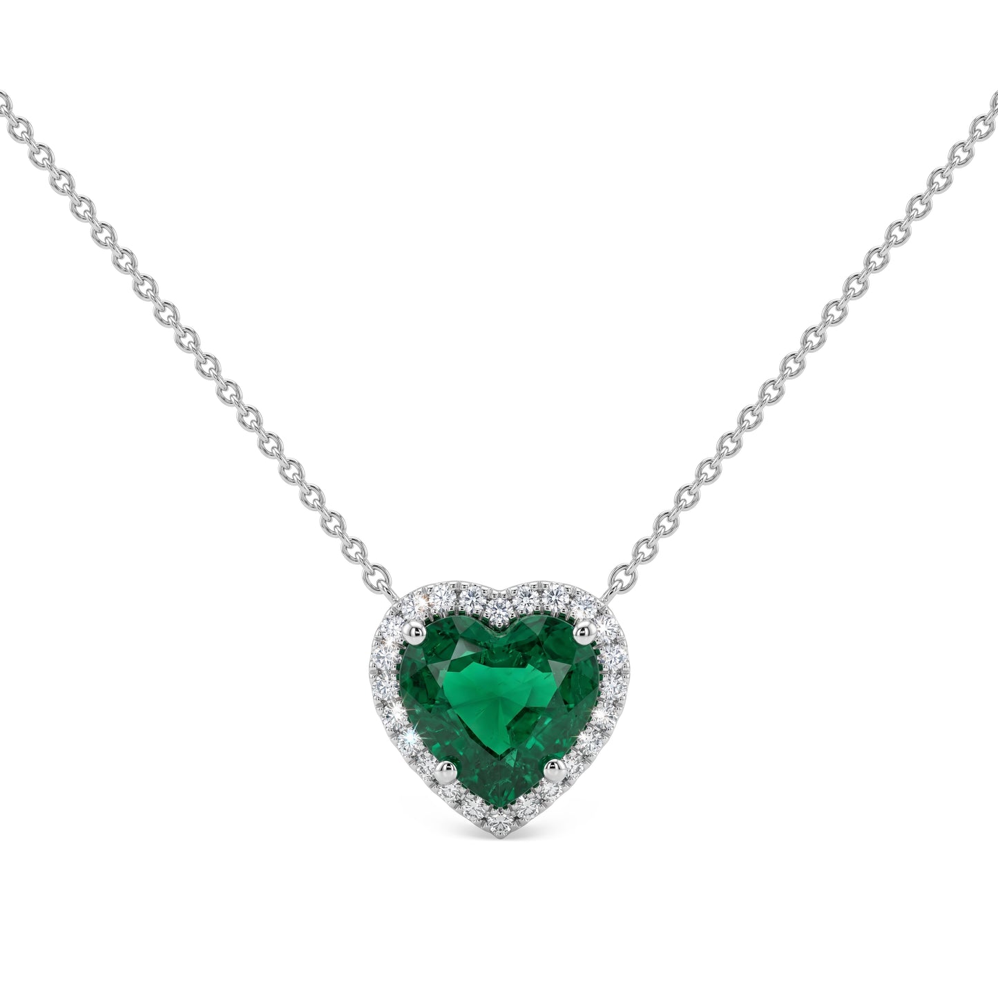 Heart Shaped Emerald & Diamond Pendant in 18k