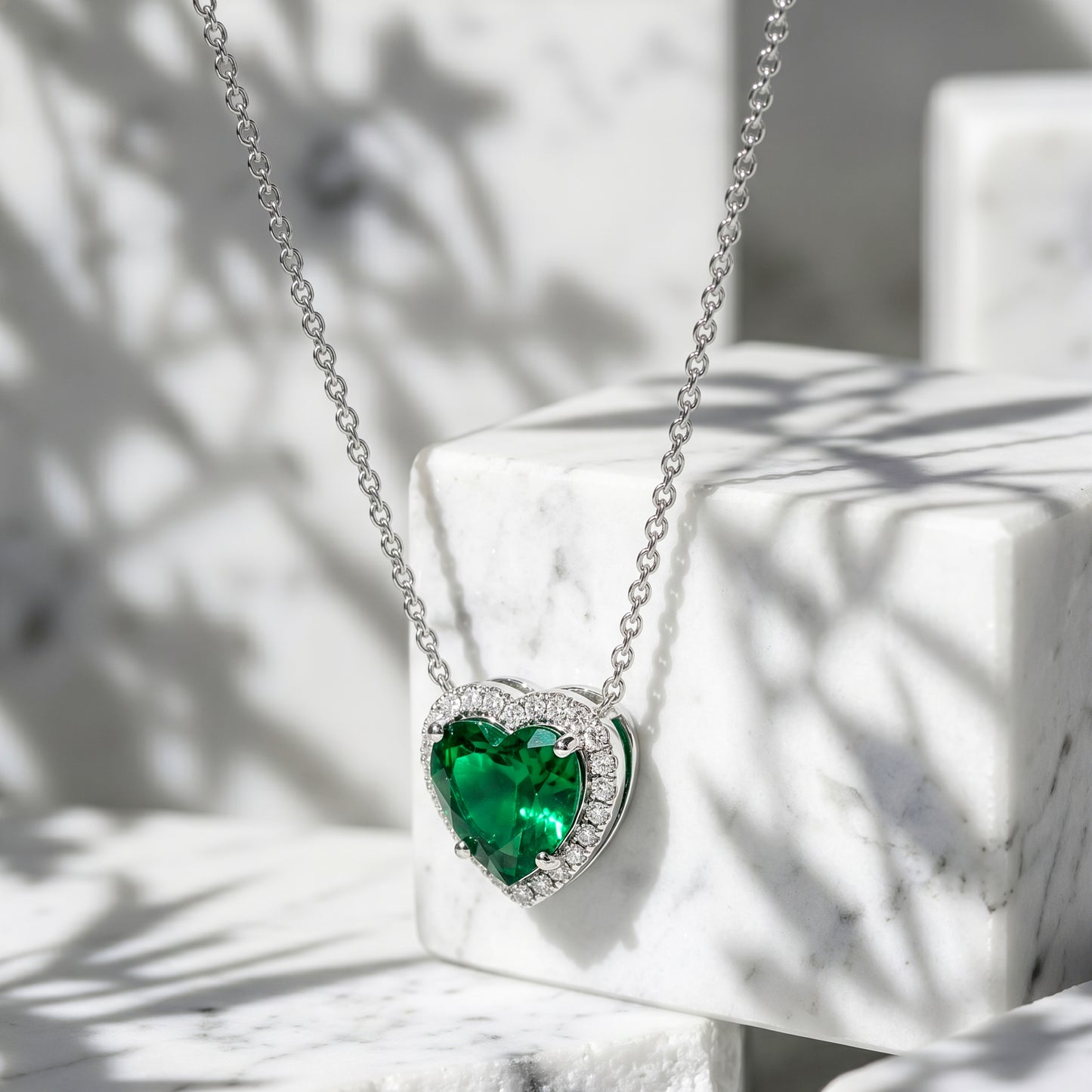Heart Shaped Emerald & Diamond Pendant in 18k