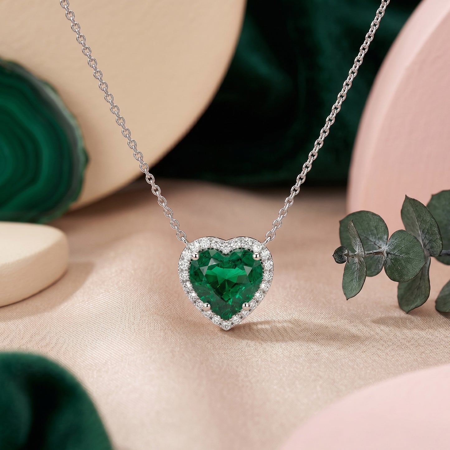 Heart Shaped Emerald & Diamond Pendant in 18k