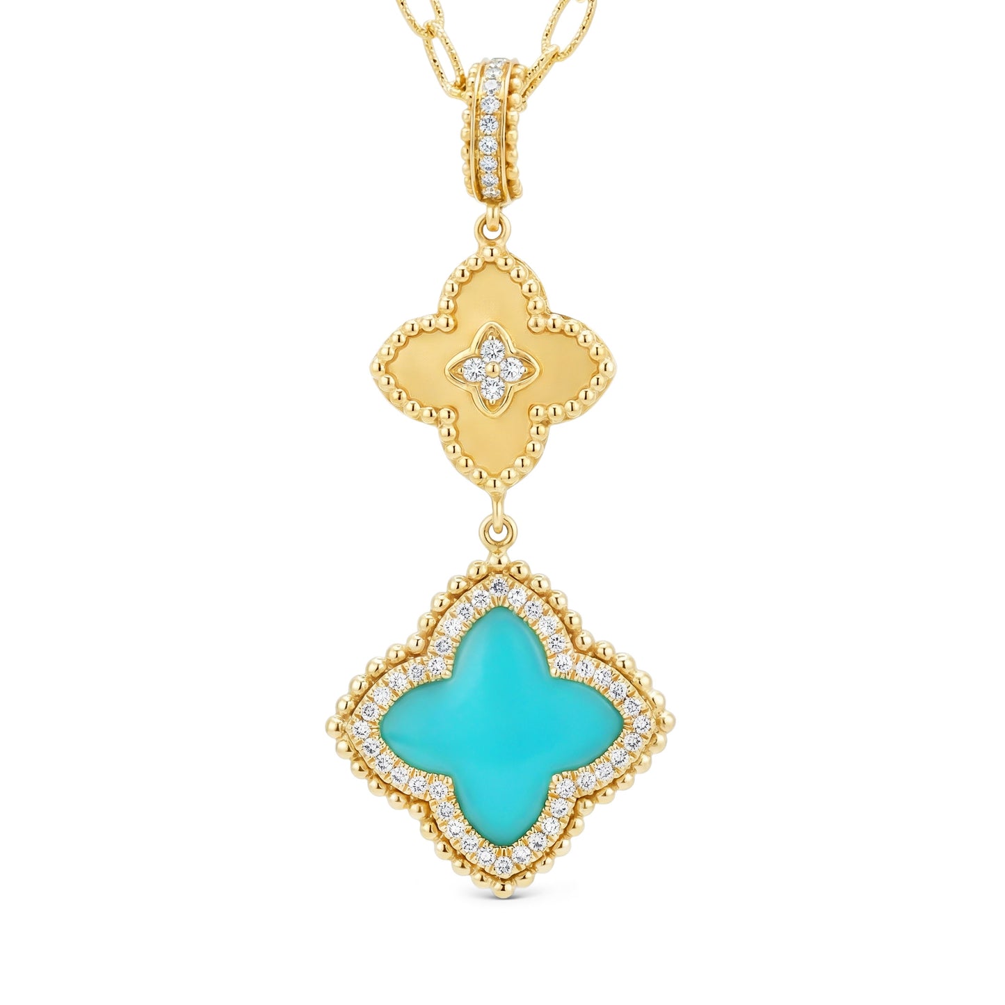 18k yellow gold Turquoise Double Clover Pendant