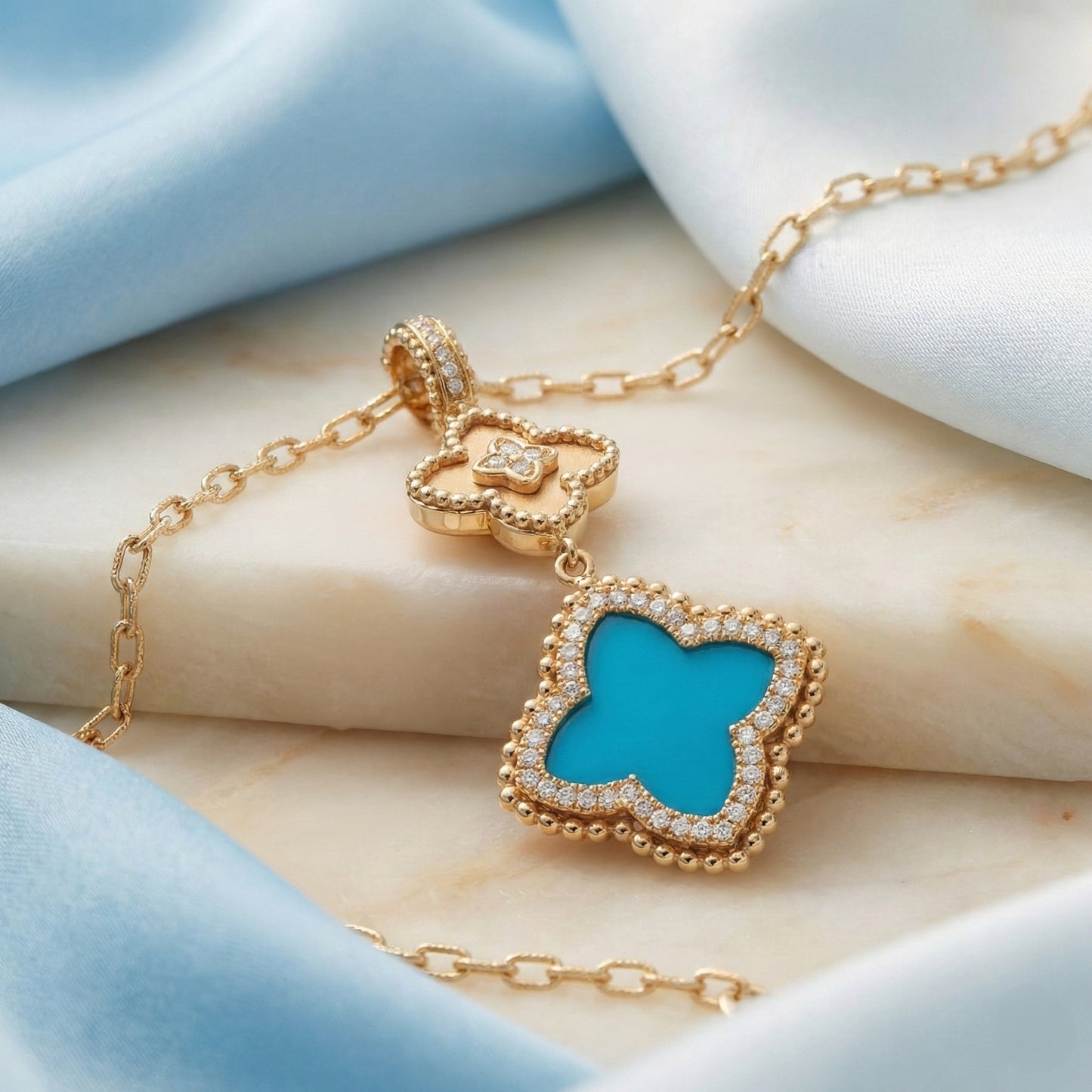18k yellow gold Turquoise Double Clover Pendant
