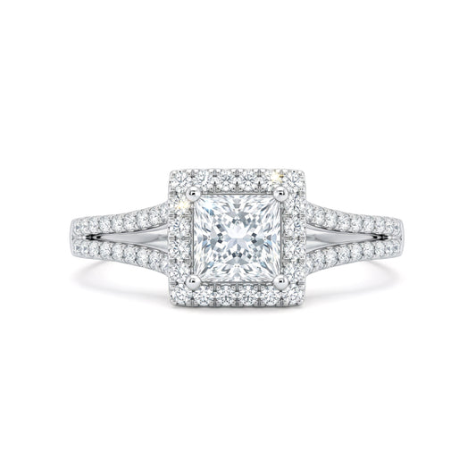 Princess Cut Diamond Halo Ring in White Gold