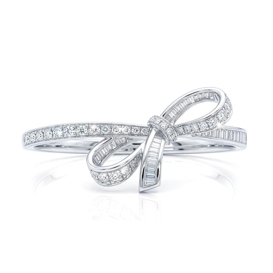 Diamond Bow Two-Finger Ring in 18k White Gold