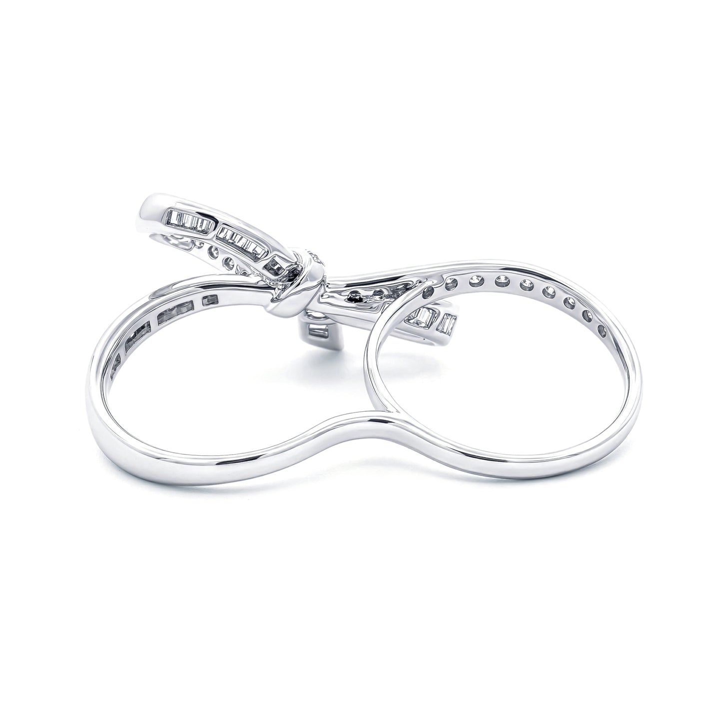 Diamond Bow Two-Finger Ring in 18k White Gold