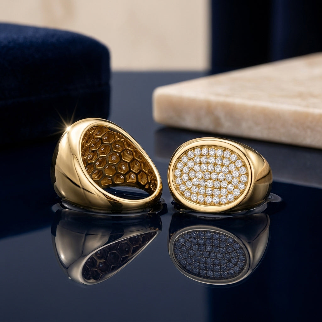 Yellow Gold Club Ring with Diamonds