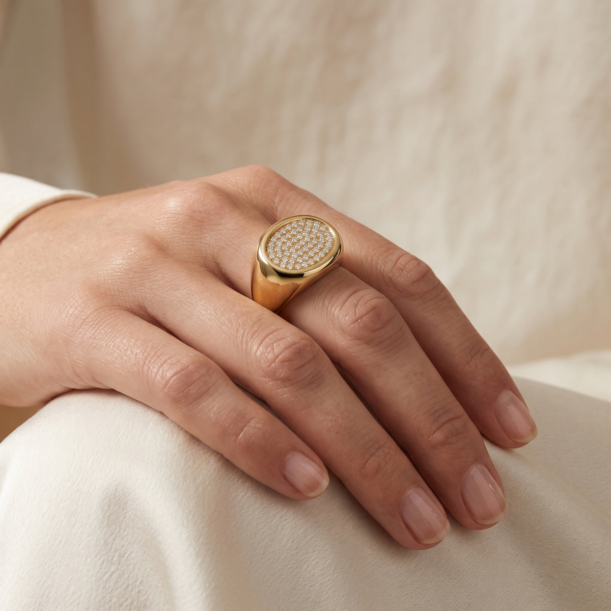 Yellow Gold Club Ring with Diamonds
