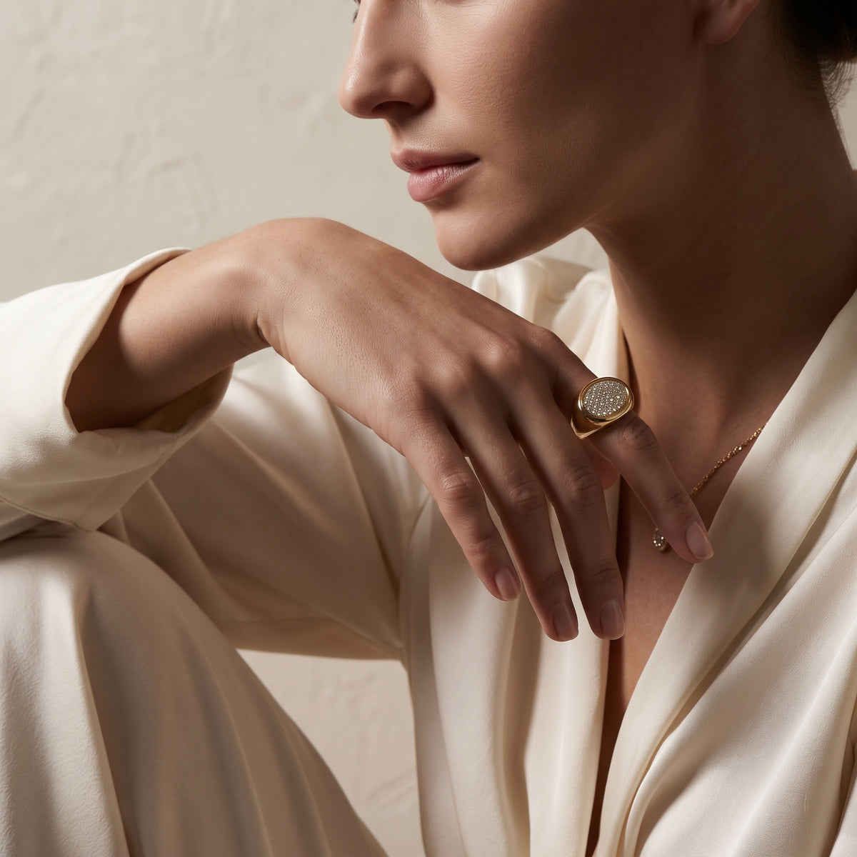 Yellow Gold Club Ring with Diamonds