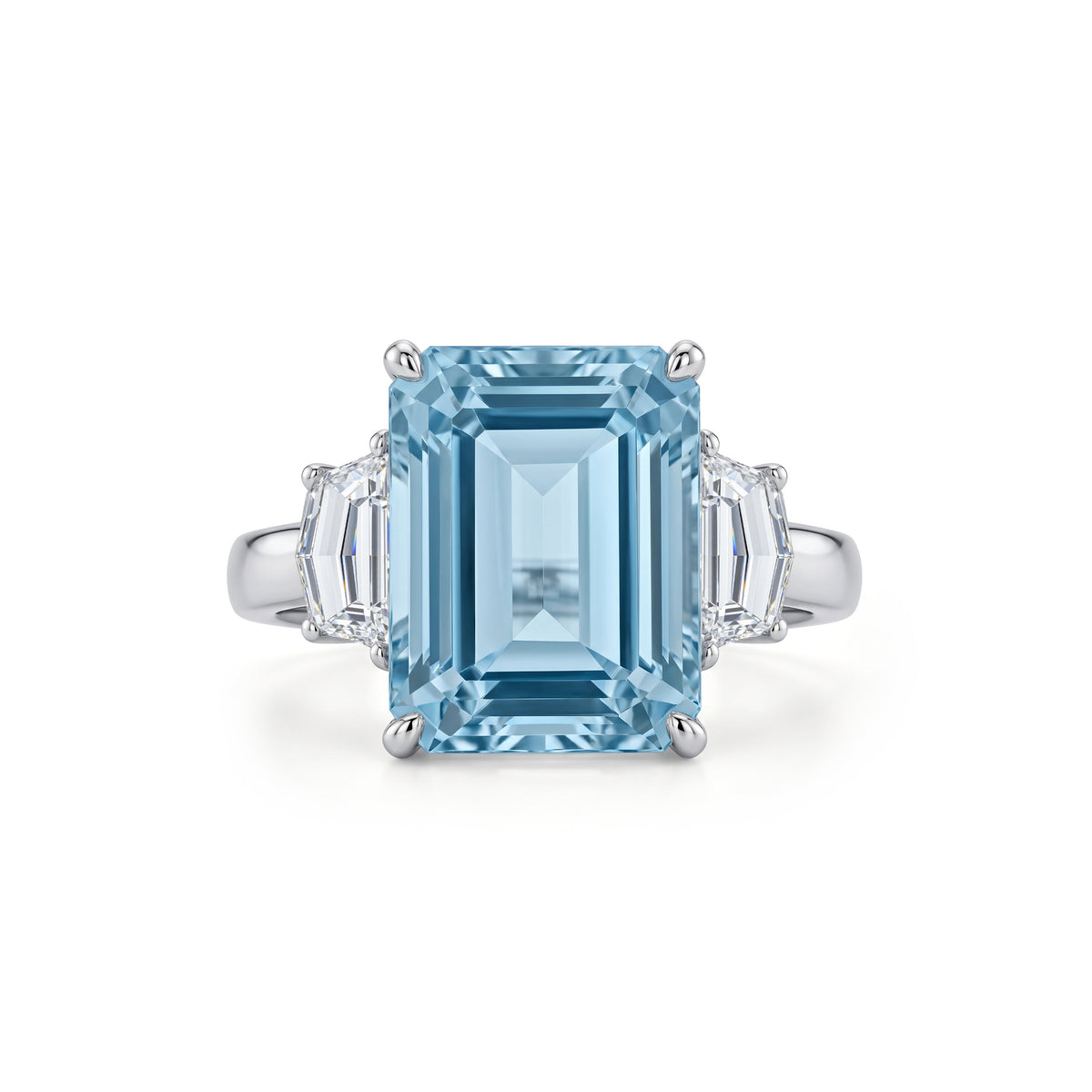 Emerald Cut Aquamarine Ring in Platinum