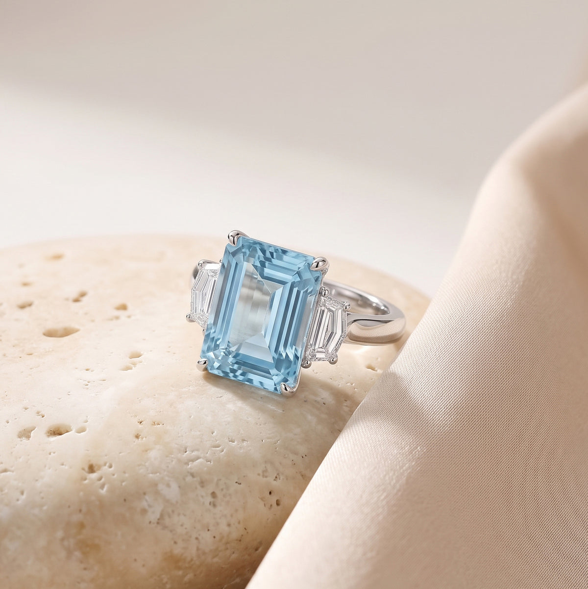 Emerald Cut Aquamarine Ring in Platinum