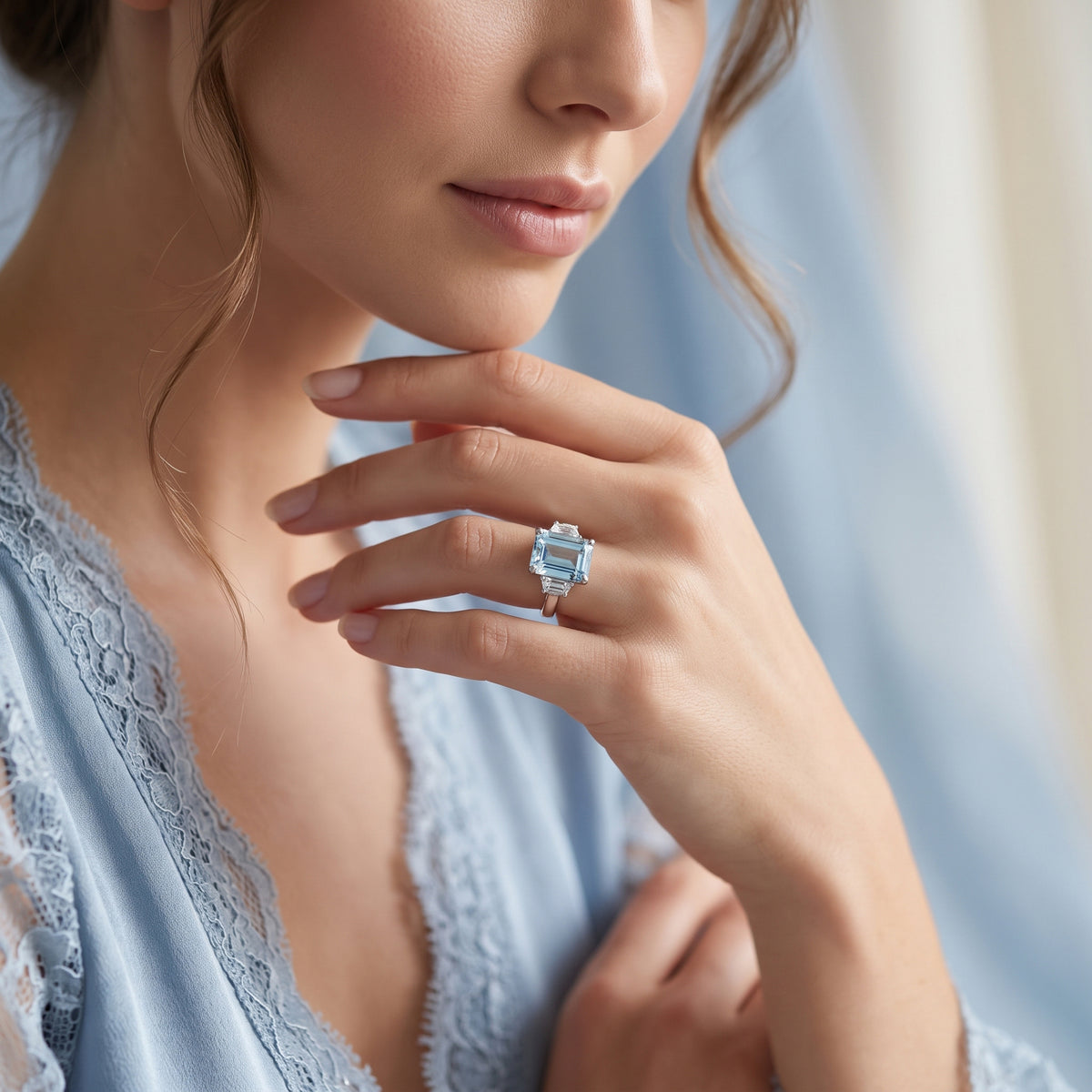 Emerald Cut Aquamarine Ring in Platinum