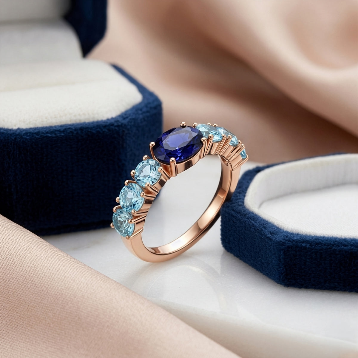 Oval cut Iolite with Blue Topaz Ring
