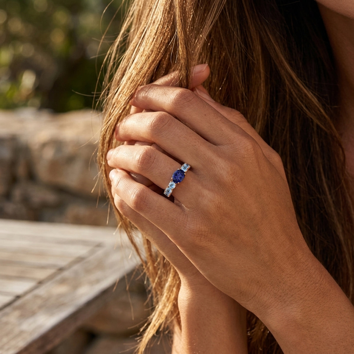 Oval cut Iolite with Blue Topaz Ring