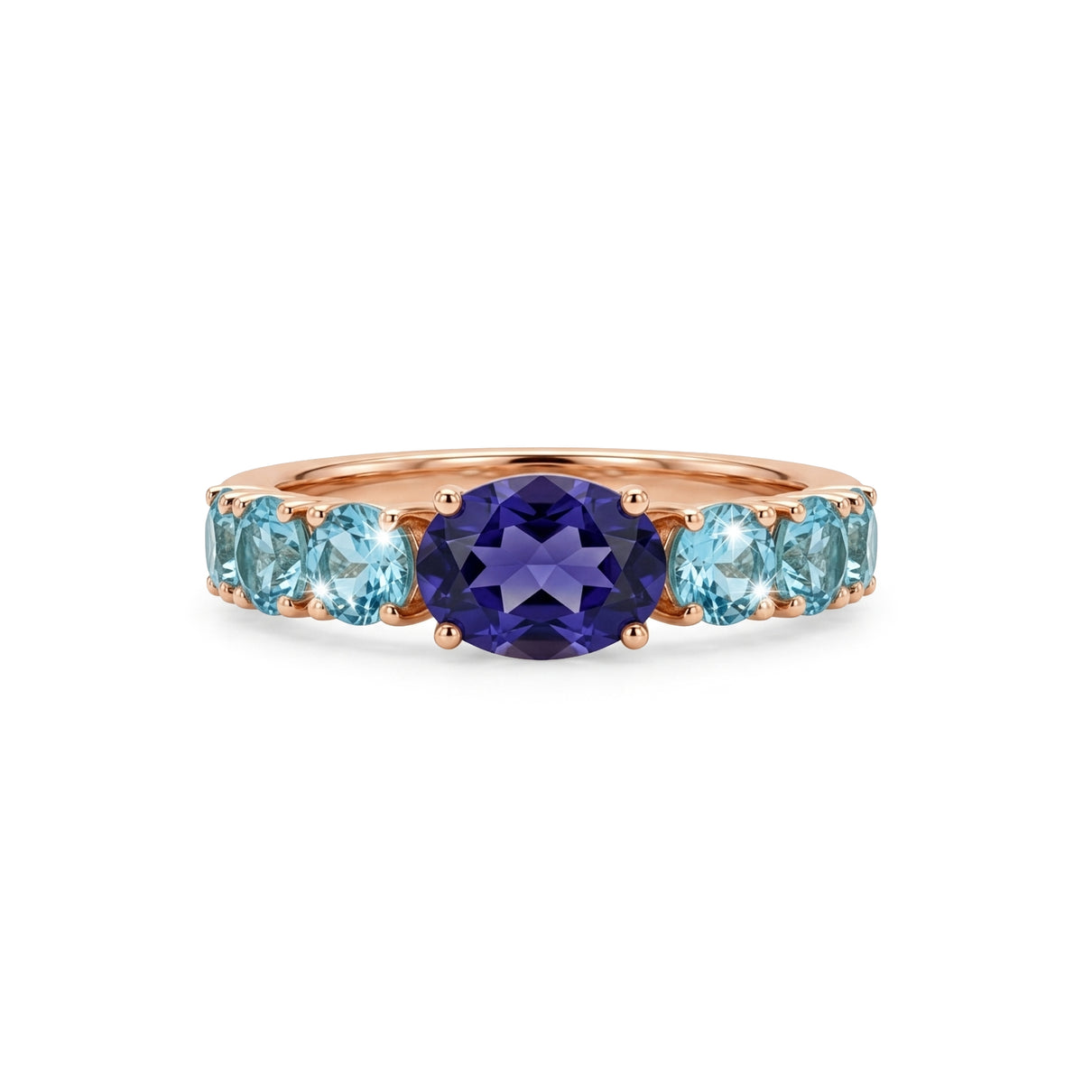 Oval cut Iolite with Blue Topaz Ring