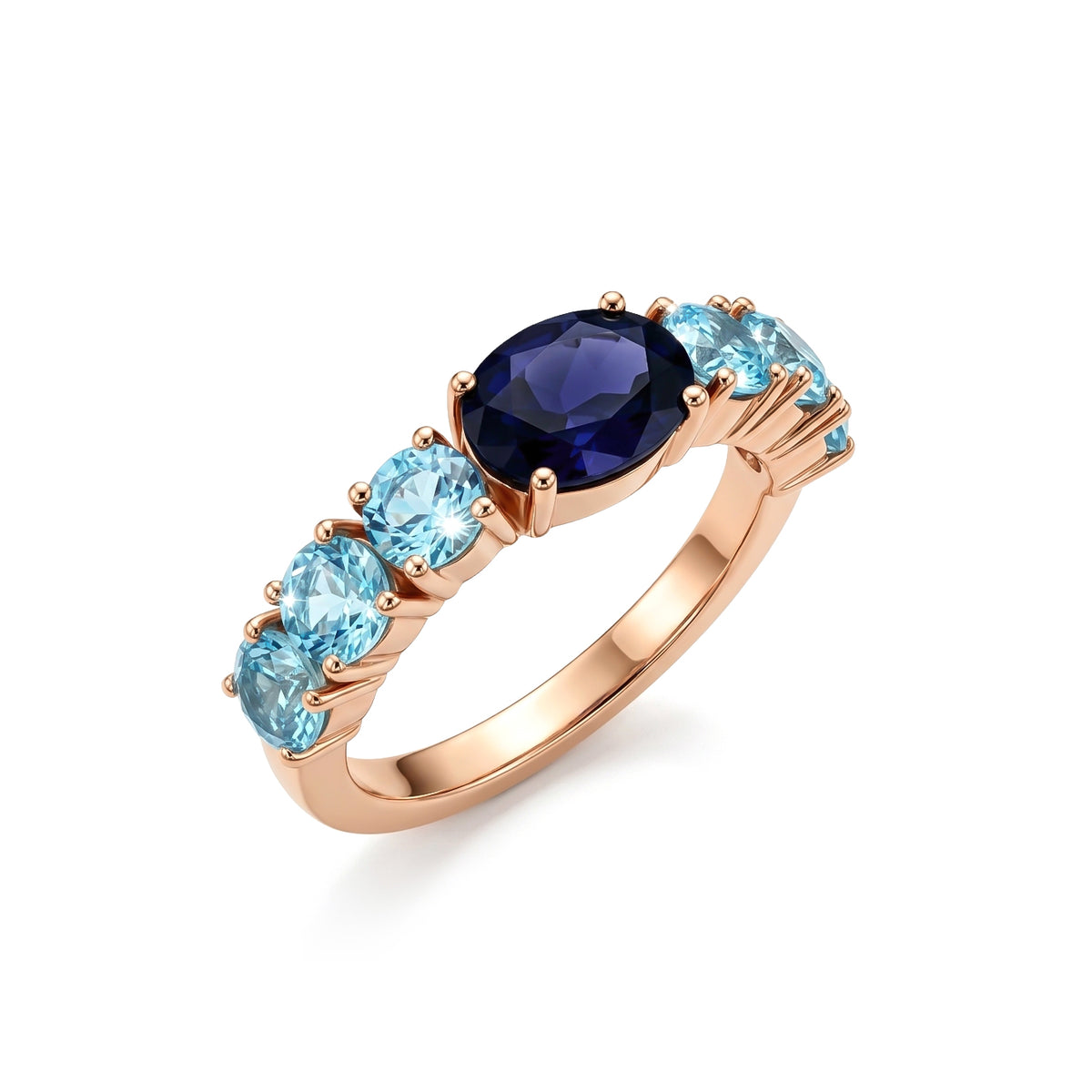 Oval cut Iolite with Blue Topaz Ring
