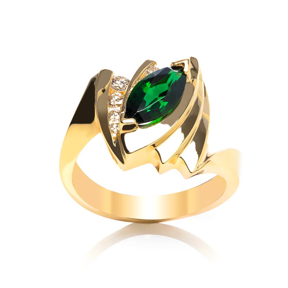 Marquise Green Tourmaline Ring with Diamond Accents