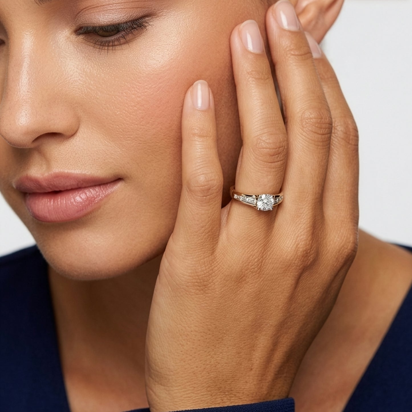 Round Brilliant & Baguette Diamond Ring in White Gold