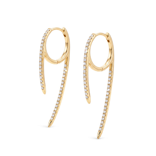 14k Yellow Gold Pavé Diamond Curved Drop Earrings