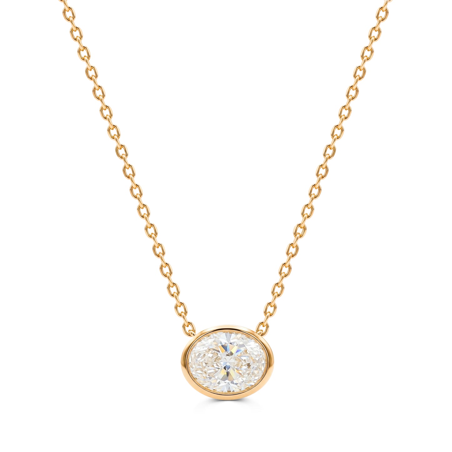 Lab Grown Oval Bezel Set Diamond Pendent Necklace