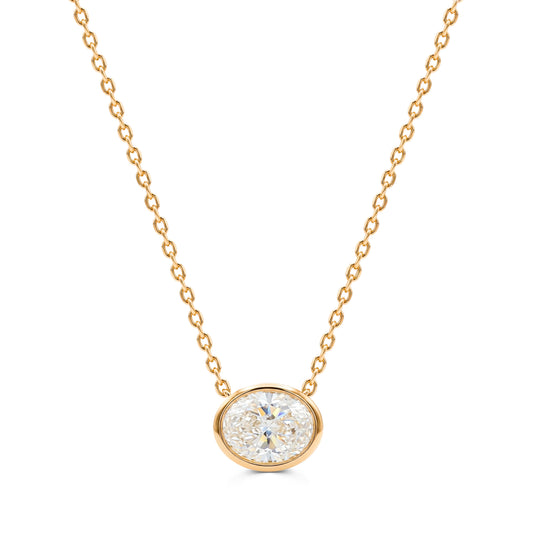 Lab Grown Oval Bezel Set Diamond Pendent Necklace