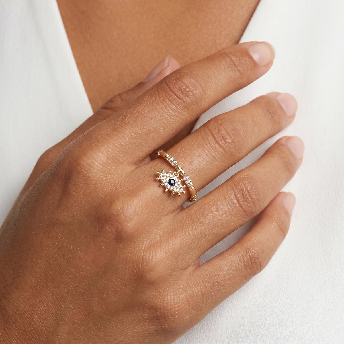 Deep Blue Sapphire Mini Evil Eye Stackable Ring