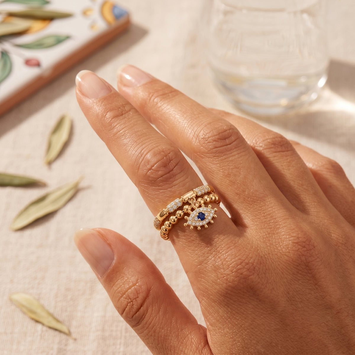 Deep Blue Sapphire Mini Evil Eye Stackable Ring