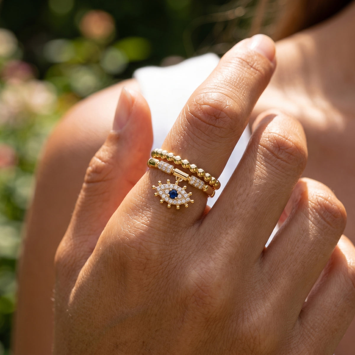 Deep Blue Sapphire Mini Evil Eye Stackable Ring