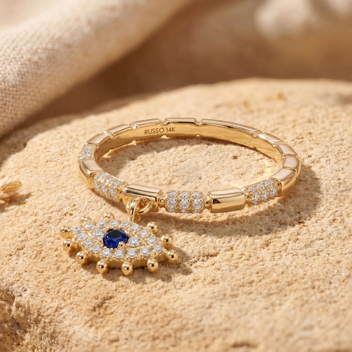 Deep Blue Sapphire Mini Evil Eye Stackable Ring