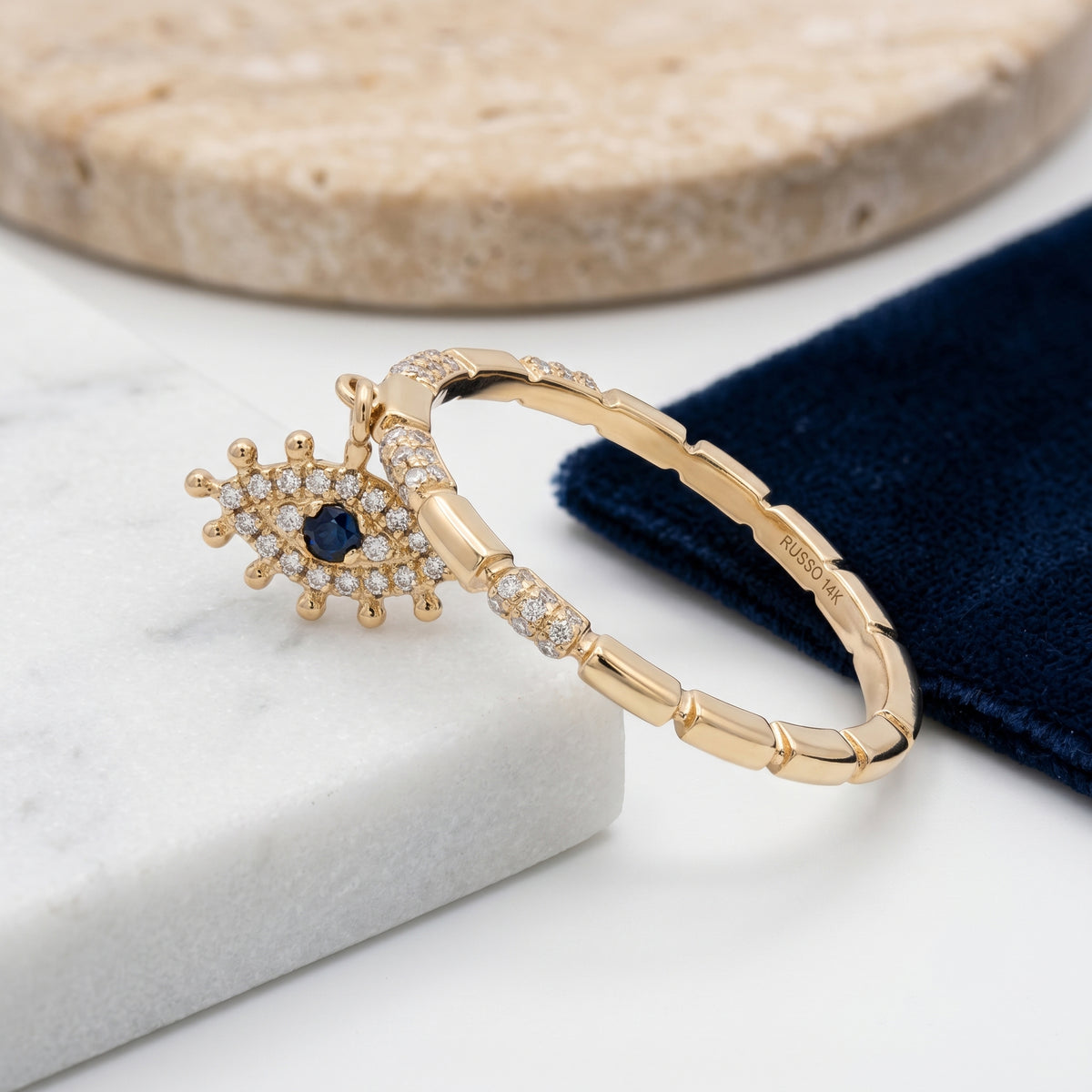 Deep Blue Sapphire Mini Evil Eye Stackable Ring