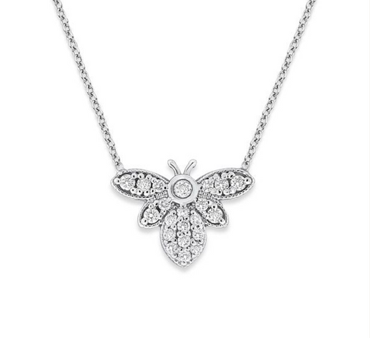 White Gold and Diamond Buzzing Bee Pendent