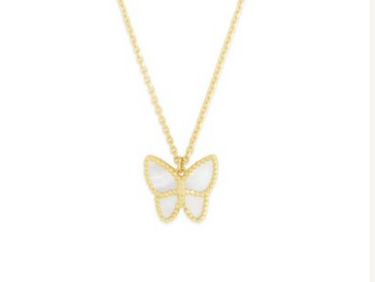 Butterfly Yellow Gold and Mother of Pearl Necklace.