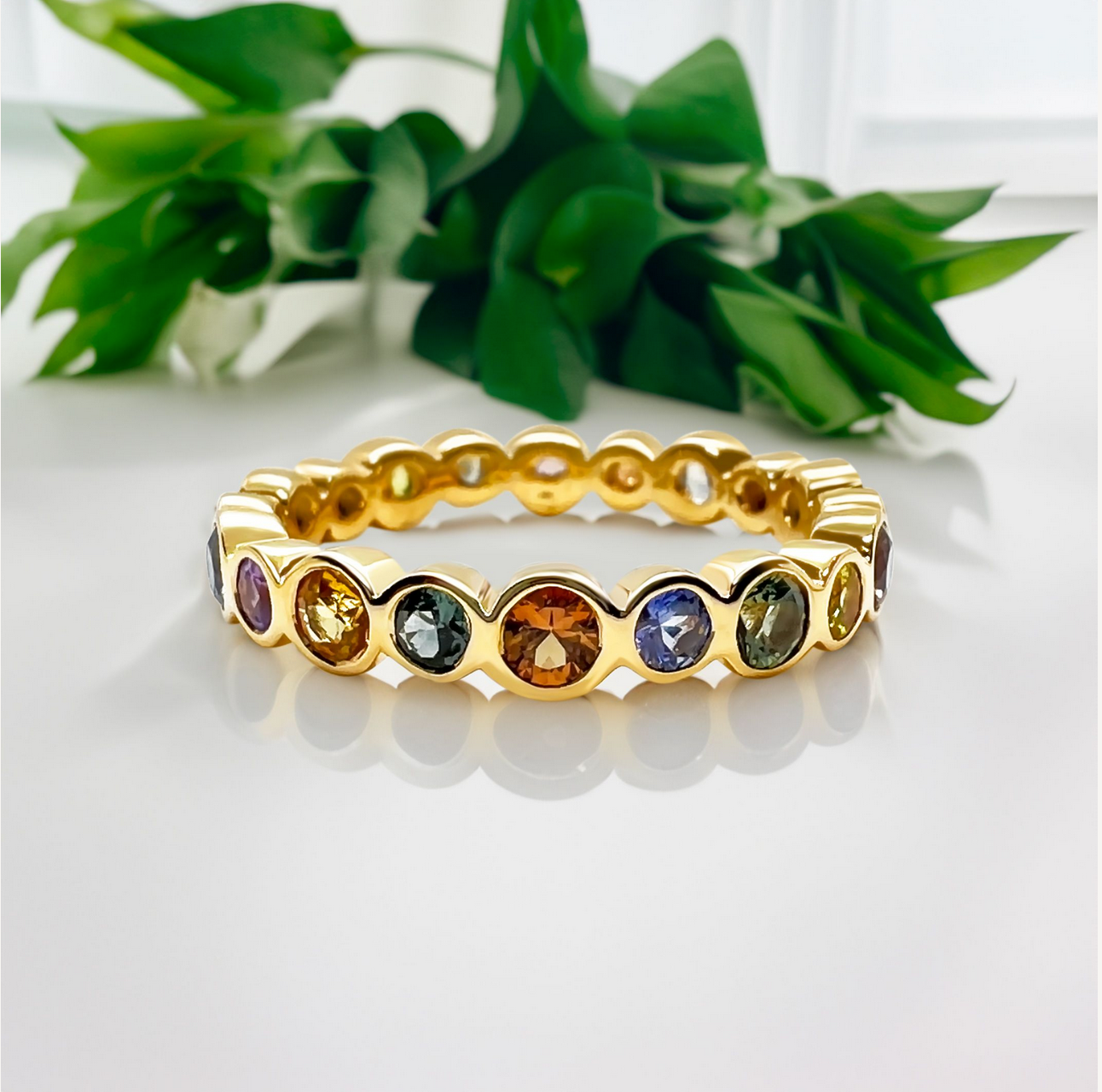 Rainbow Sapphire Eternity Band