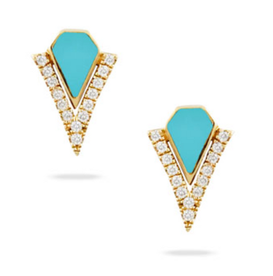 Turquoise Diamond Arrowhead Stud Earrings