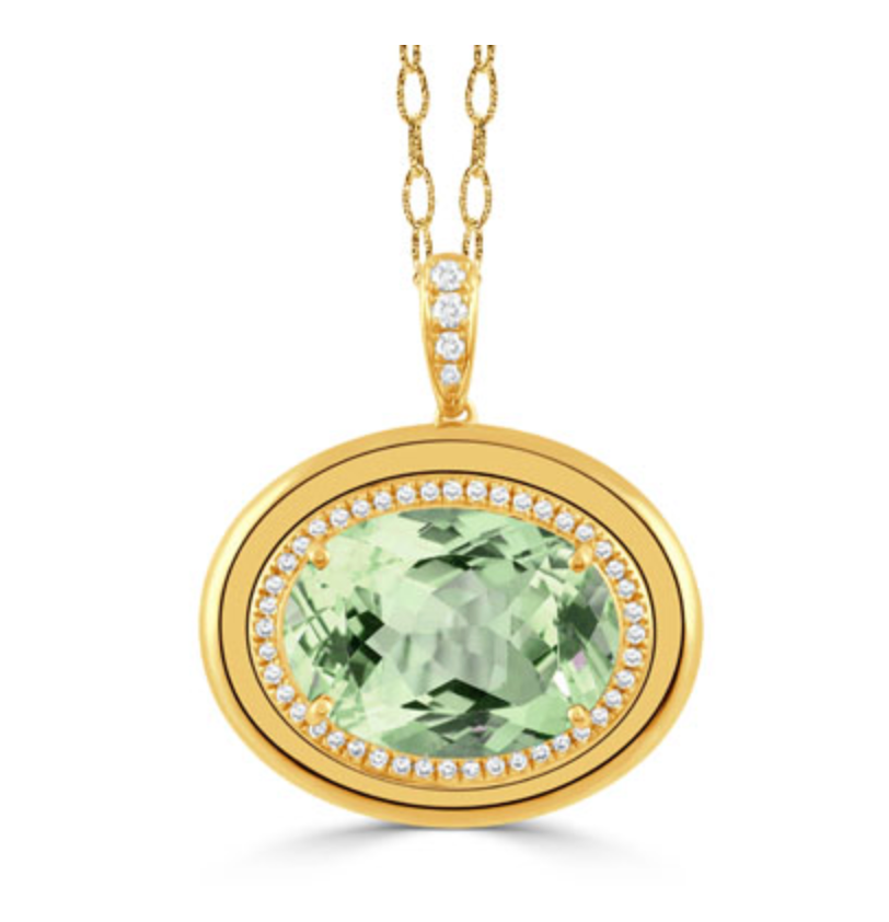 Green Amethyst Diamond Pendant