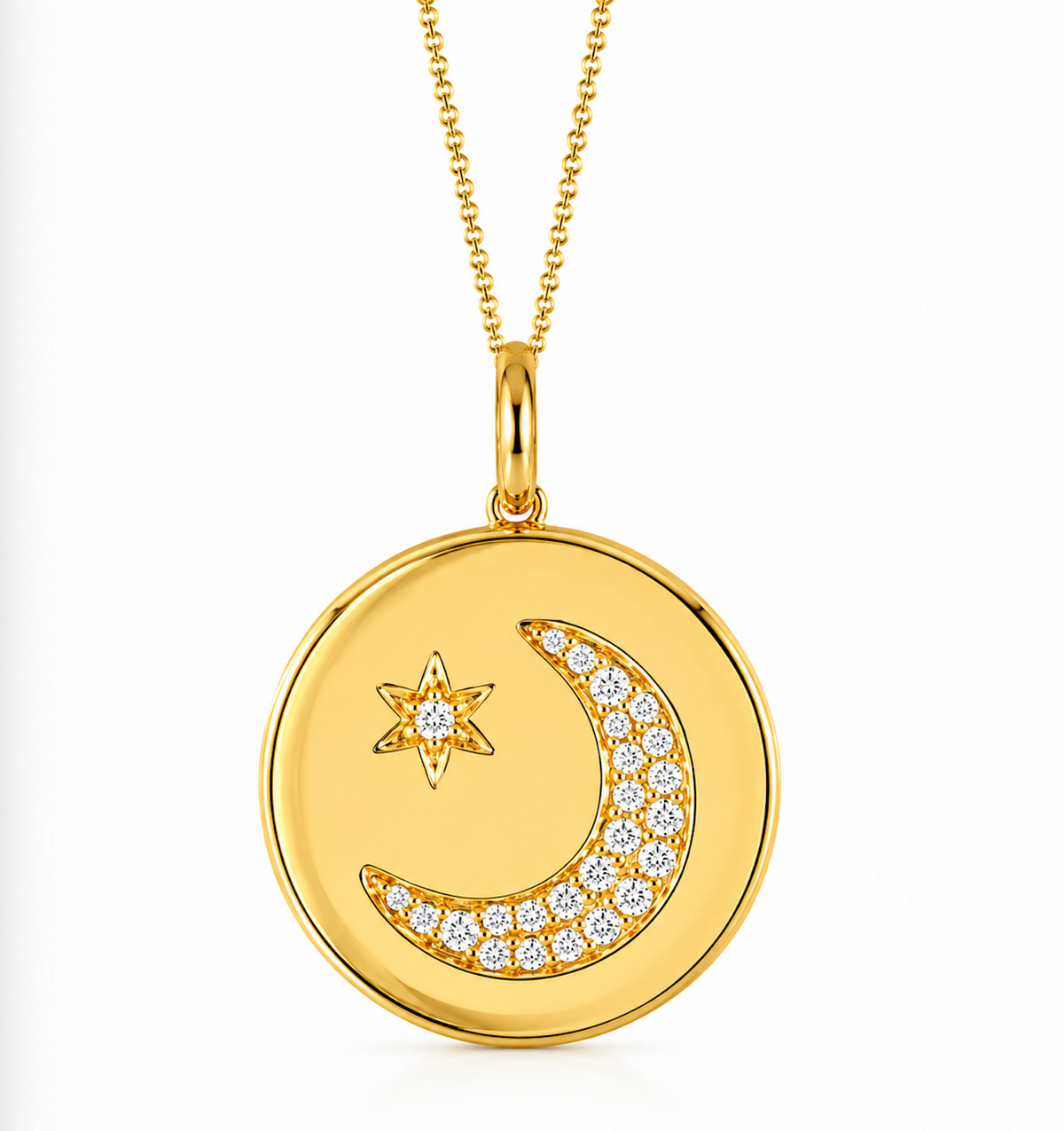 Crescent Moon with North Star Medallion Pendant