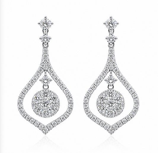 18k White Gold Diamond Teardrop Drop Earrings