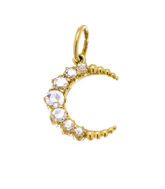 Rose Cut Diamond Moon Pendant in 18 karat